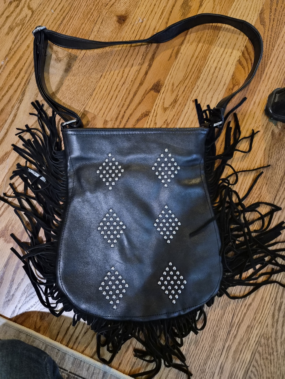 Lionel Black Fringe Studded Crossbody Shoulder Bag